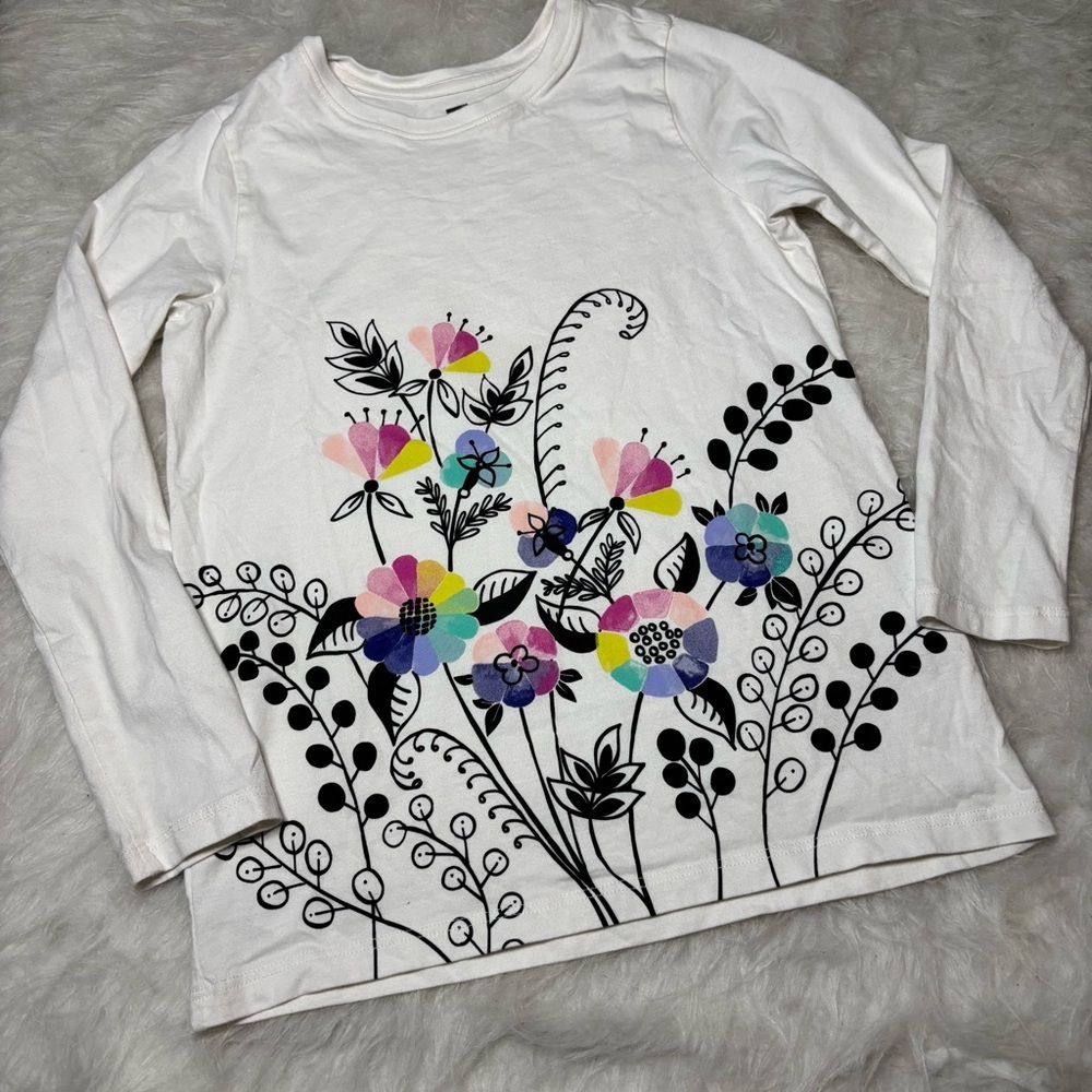 Tea Collection White Floral Long Sleeve Tee